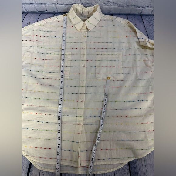 Madewell Cream Flecked Rainbow Stripe Casual Comfy Preppy Courier Shirt Size S - Picture 10 of 10